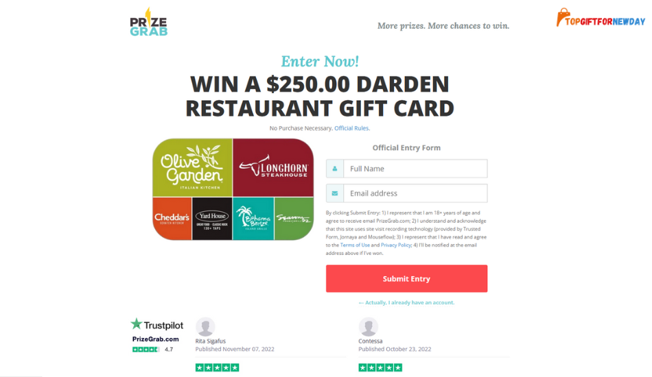 Darden Gift Card Deals Up to $250