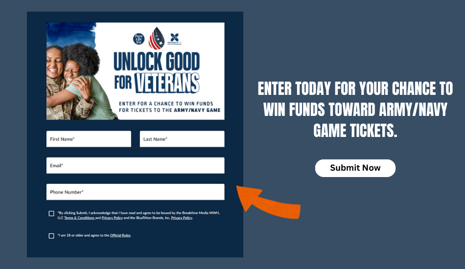 Enter today for your chance to win funds toward Army/Navy game tickets.
